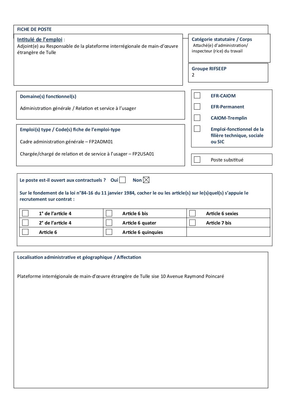 Aperçu du document Fiche de poste adjoint responsable PFMOE Tulle.pdf - page 1/4 Fiche de poste adjoint responsable PFMOE Tulle.pdf - page 1/4